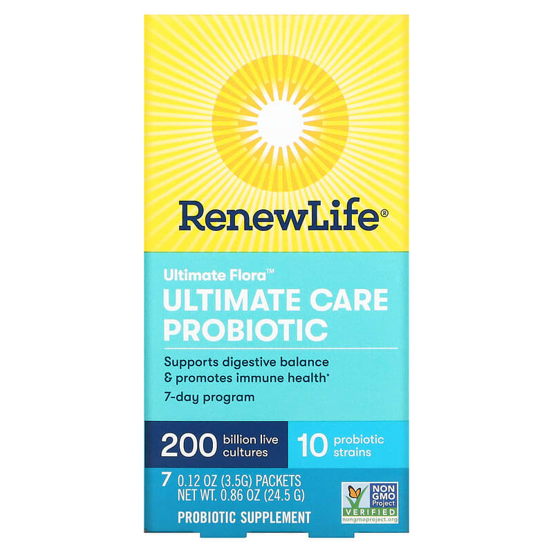 Renew Life Ultimate Flora Ultimate Care Probiotic 200 Billion Live Cultures 7 Packets 0.12 oz (3.5 g) Each 631257158598