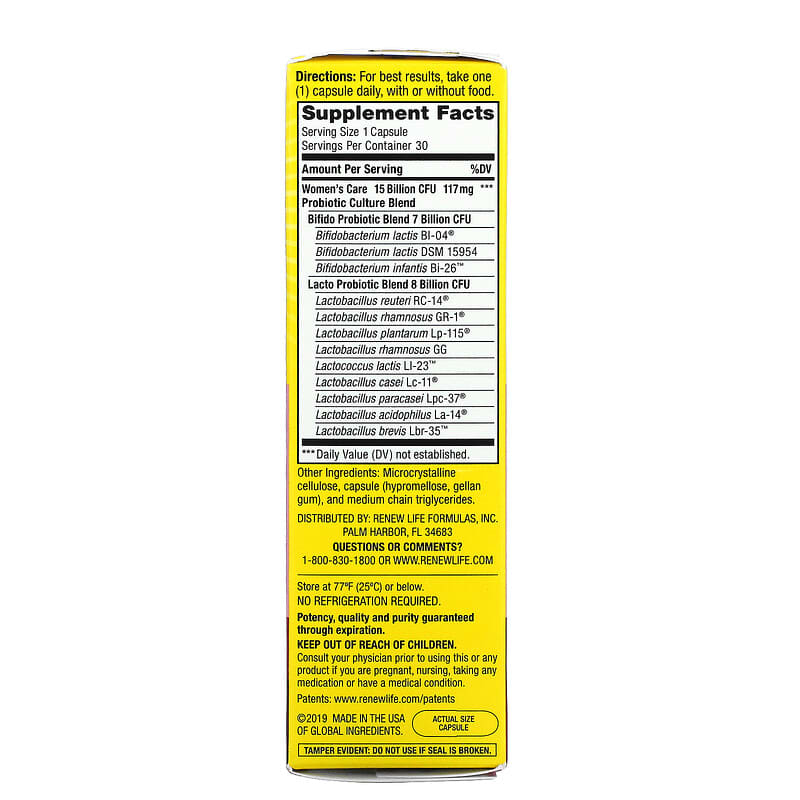 Renew Life, Ultimate Flora, Women's Care Go-Pack Probiotic, 15 Billion Live Cultures, 30 Vegetarian Capsules 631257158727