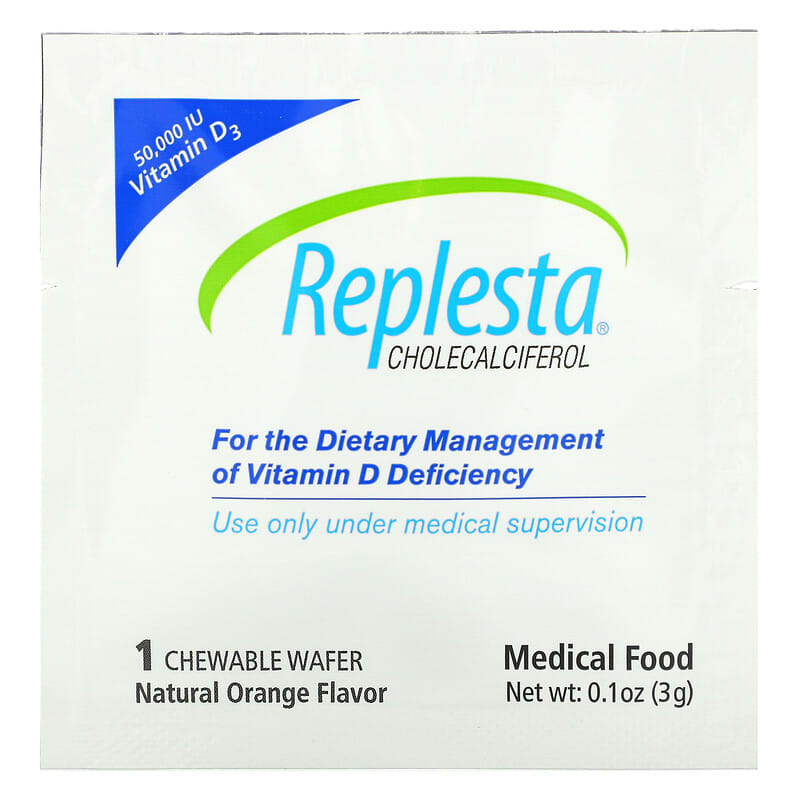 Replesta, Vitamin D-3, Cholecalciferol, Natural Orange, 50,000 IU, 4 Chewable Wafers 602359460100