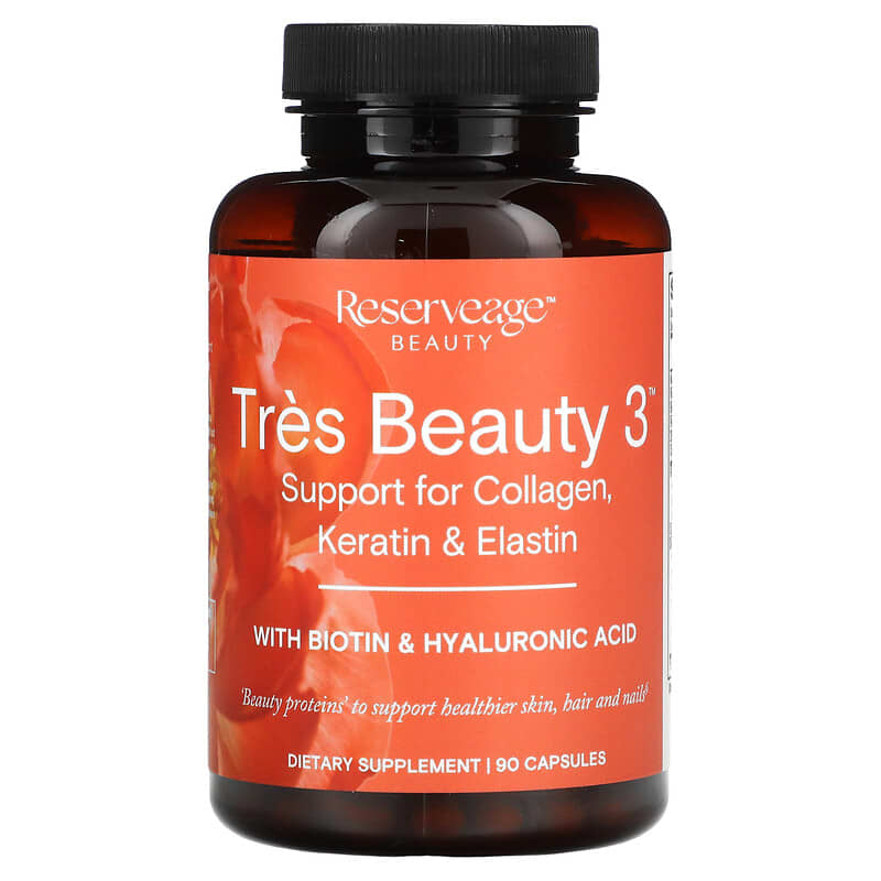 Reserveage Nutrition, Tres Beauty 3 with Biotin & Hyaluronic Acid, 90 Capsules 859569002877