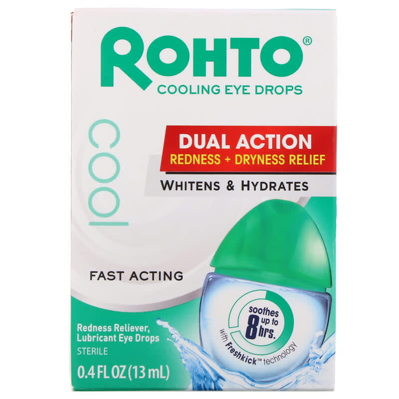 Rohto Cooling Eye Drops Dual Action Redness + Dryness Relief 0.4 fl oz (13 ml) 310742010749