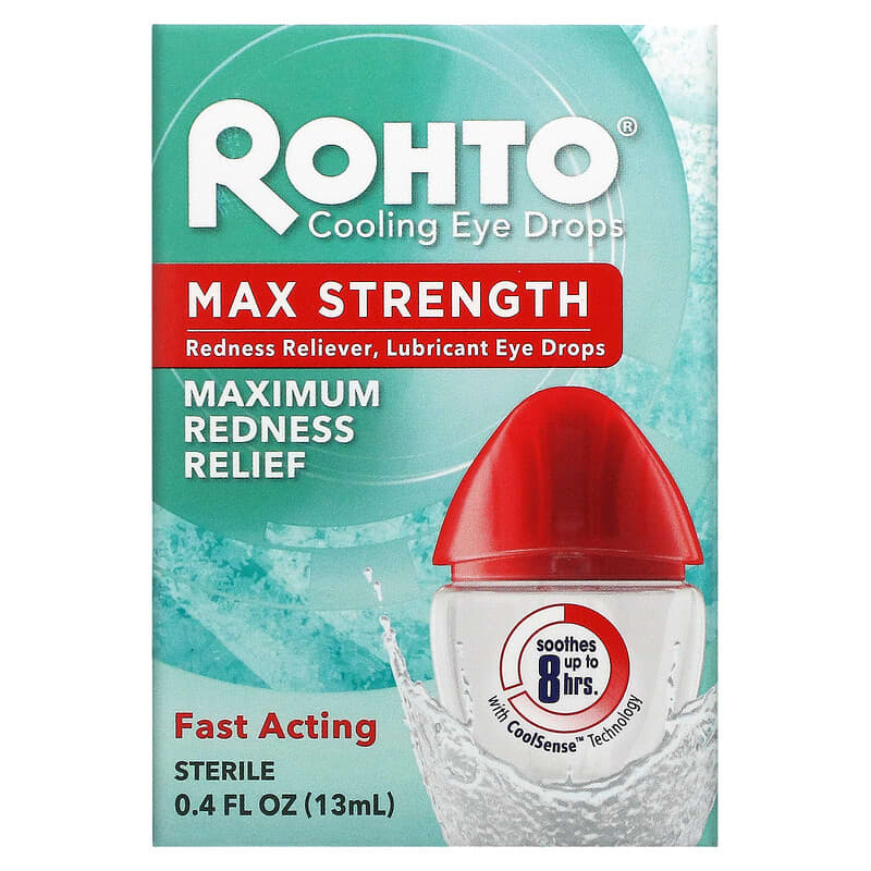 Rohto Cooling Eye Drops Max Strength Maximum Redness Relief 0.4 fl oz (13 ml) 310742011012