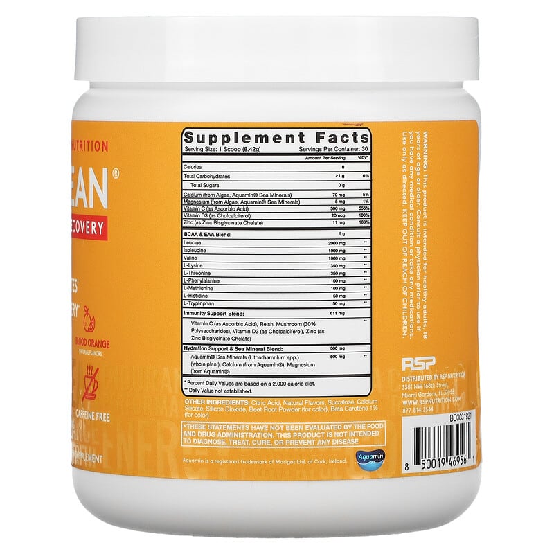 RSP Nutrition, AminoLean, Recovery, Blood Orange, 8.91 oz (253 g) 850019469561