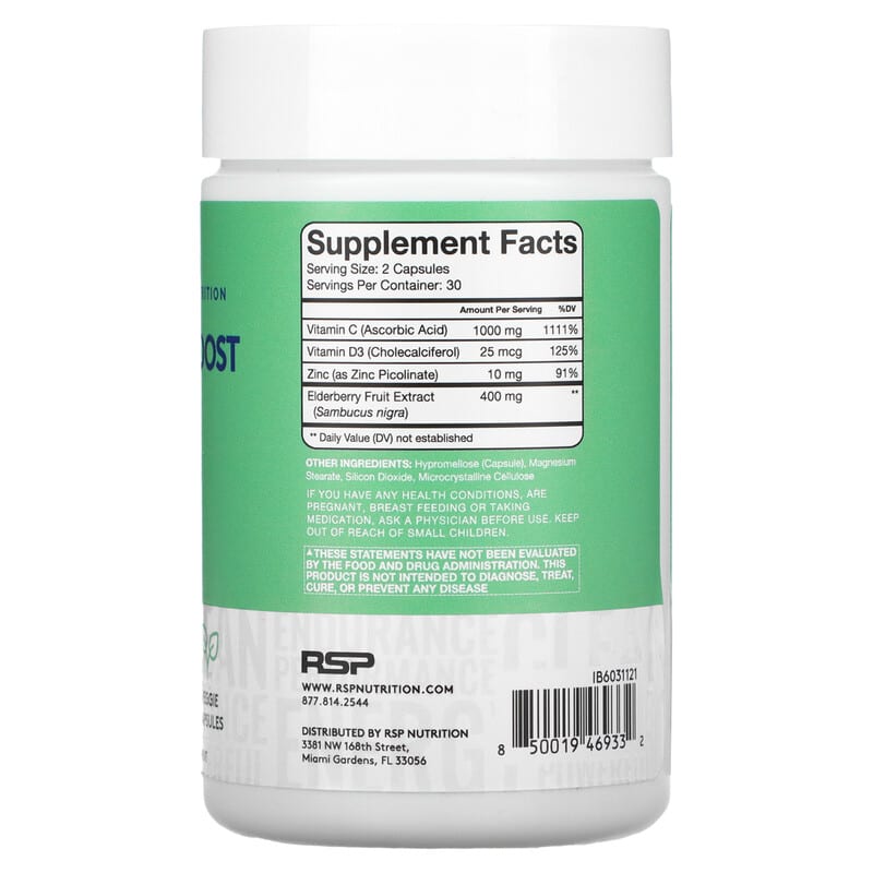 RSP Nutrition, Immunity Boost, Immune System Support + Vitamins & Antioxidants + Immune Cell Production, 60 Veggie Capsules 850019469332