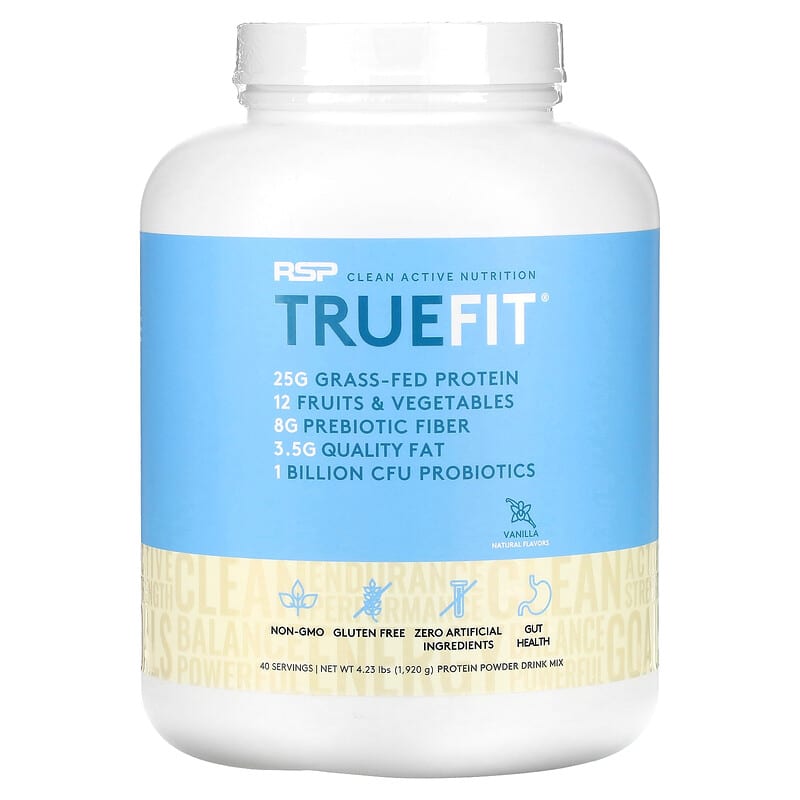 RSP Nutrition TrueFit Grass-Fed Protein Powder Drink Mix with Fruits & Veggies Vanilla 4.23 lbs (1,920 g) 858491007424