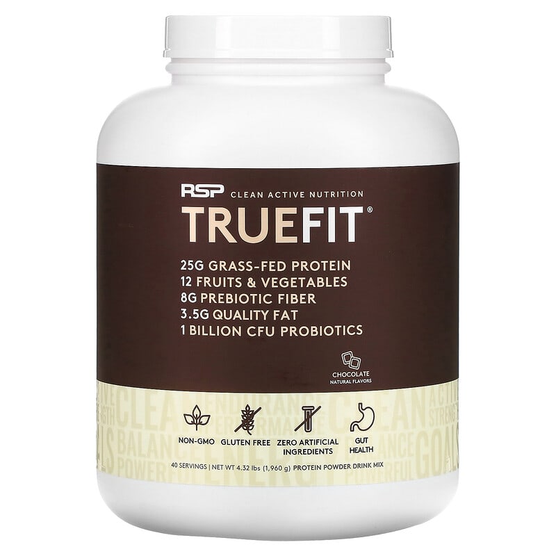 RSP Nutrition TrueFit Grass-Fed Whey Protein Shake with Fruits & Vegetables Chocolate 4.32 lbs (1.960 kg) 858491007417