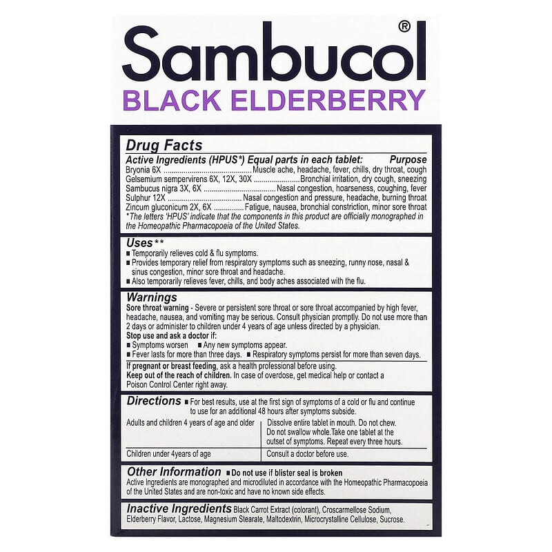 Sambucol, Black Elderberry, Cold & Flu Relief, 30 Quick Dissolve Tablets 896116001501