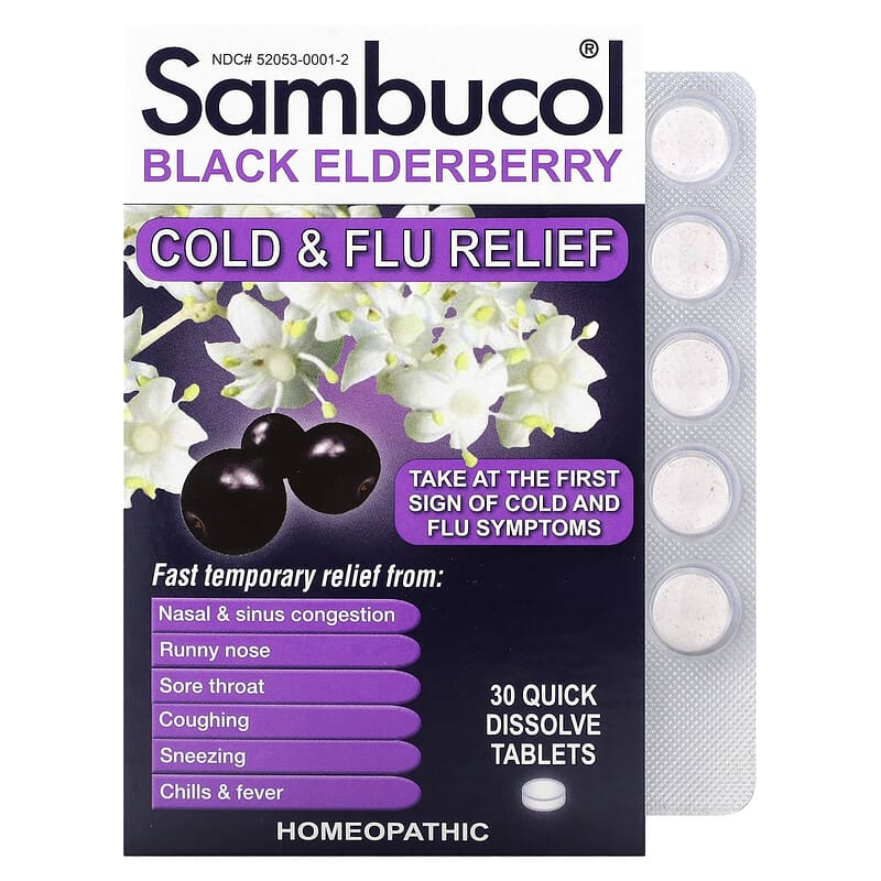 Sambucol Black Elderberry Cold & Flu Relief 30 Quick Dissolve Tablets 896116001501
