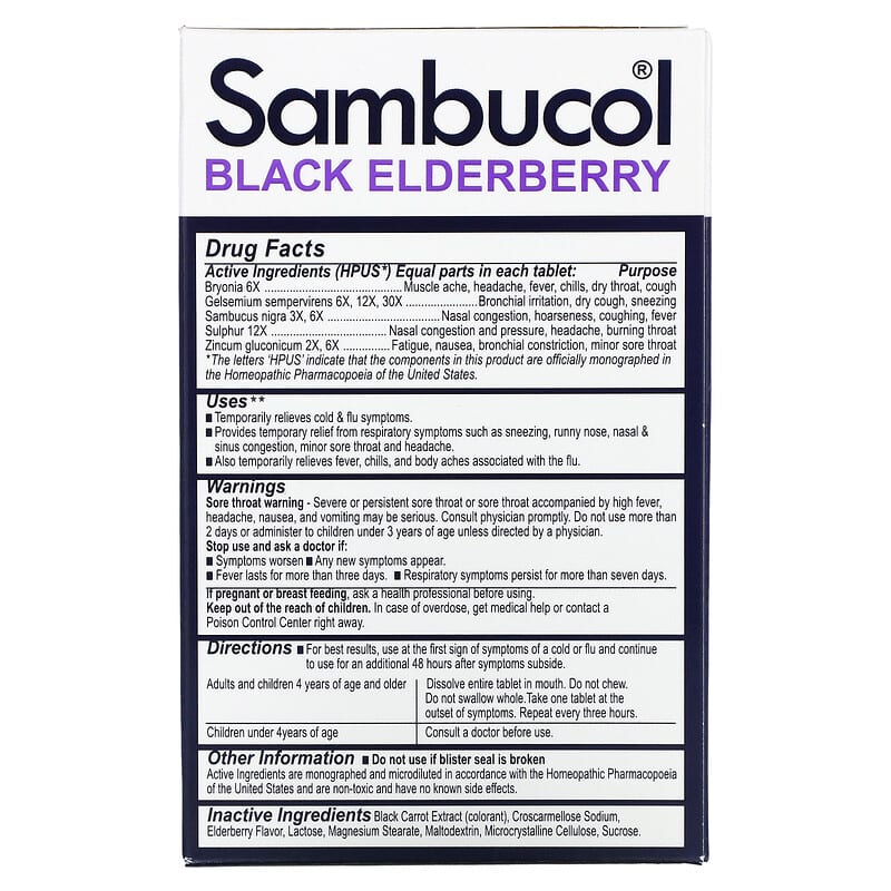 Sambucol, Black Elderberry, Cold & Flu Relief, Family Pack, 60 Quick Dissolve Tablets 896116001440