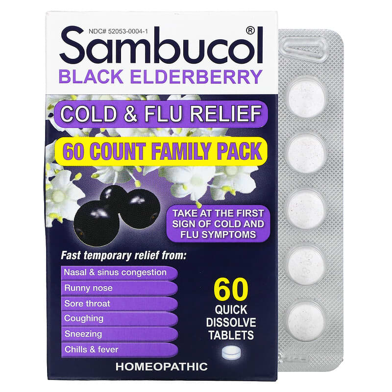 Sambucol Black Elderberry Cold & Flu Relief Family Pack 60 Quick Dissolve Tablets 896116001440