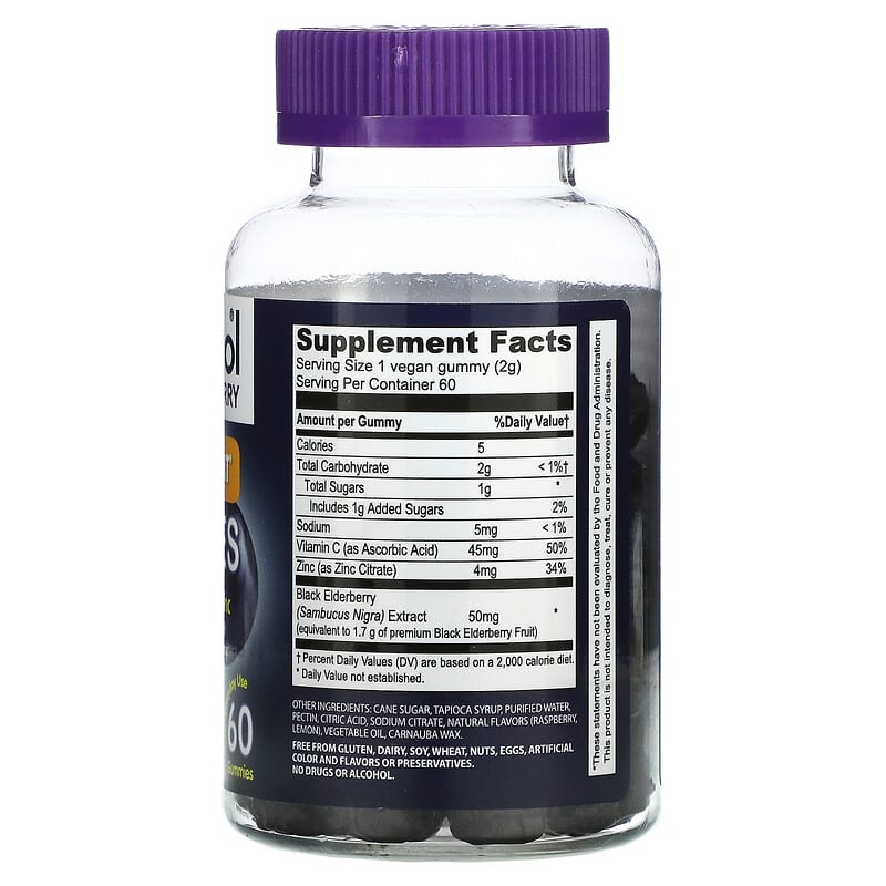Sambucol, Black Elderberry, Immune Support Gummies with Vitamin C & Zinc, Natural Berry, 60 Gummies 896116001310