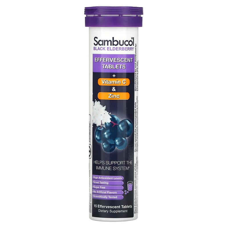 Sambucol, Black Elderberry + Vitamin C & Zinc, 15 Effervescent Tablets 896116001297