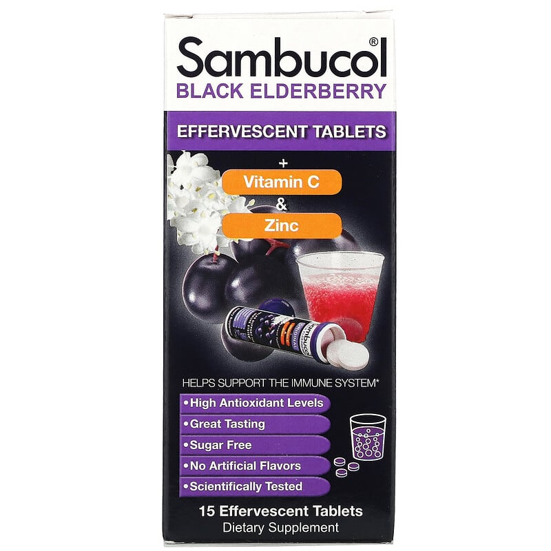 Sambucol Black Elderberry + Vitamin C & Zinc 15 Effervescent Tablets 896116001297