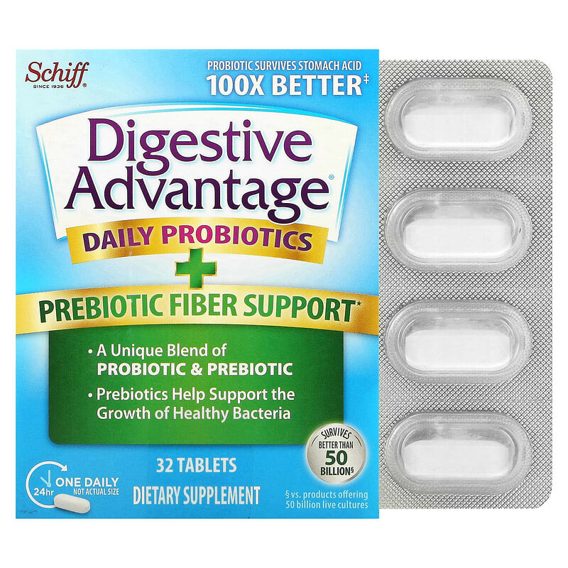 Schiff Digestive Advantage Daily Probiotics + Prebiotic Fiber Support 32 Tablets 20525969590