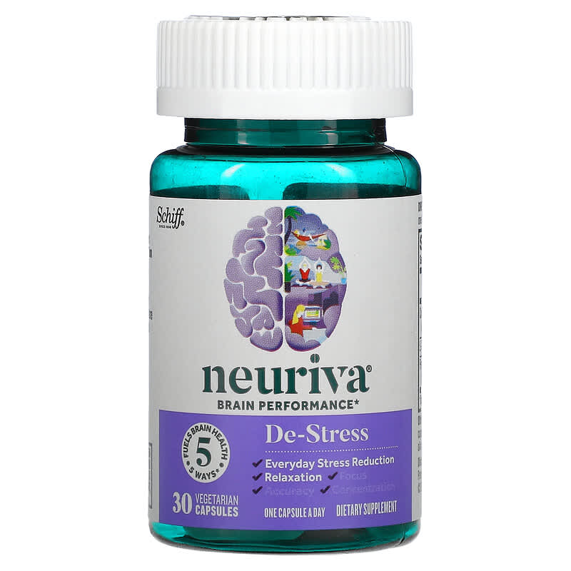 Schiff, Neuriva Brain Performance, De-Stress, 30 Vegetarian Capsules 647865195047