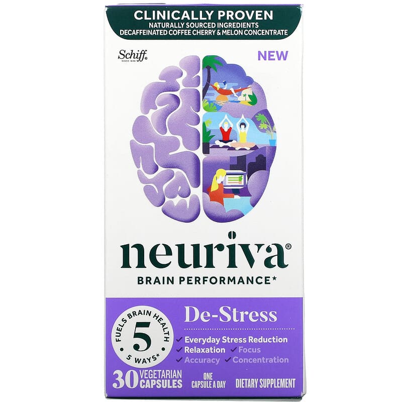 Schiff Neuriva Brain Performance De-Stress 30 Vegetarian Capsules 647865195047