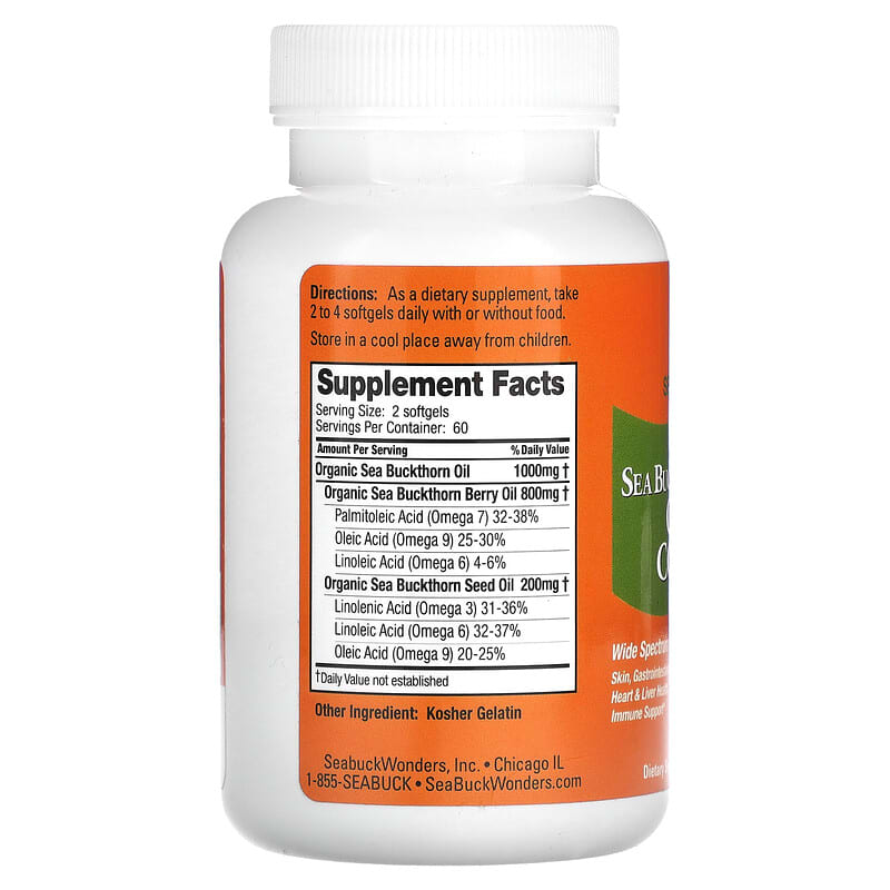SeaBuckWonders, Sea Buckthorn Oil Blend, Omega-7 Complete, 500 mg, 120 Softgels 674756780037