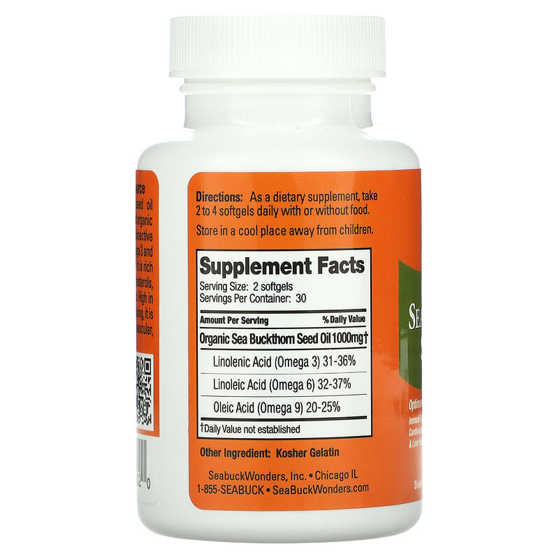 SeaBuckWonders, Sea Buckthorn Seed Oil, 500 mg, 60 Softgels 674756780020