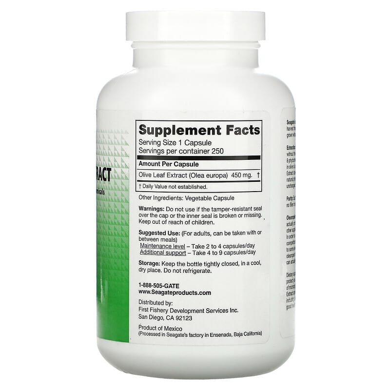 Seagate, Olive Leaf Extract, 450 mg, 250 V Capsules 19277000521