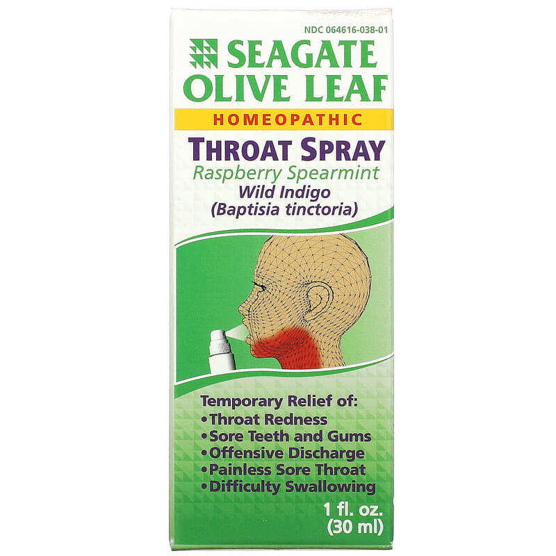 Seagate Olive Leaf Throat Spray Raspberry Spearmint 1 fl oz (30 ml) 19277000408