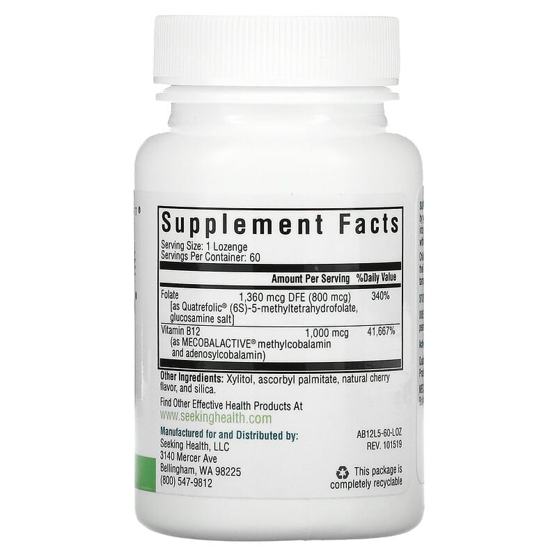 Seeking Health, Active B12 With L-5-MTHF, 60 Lozenges 810007520063
