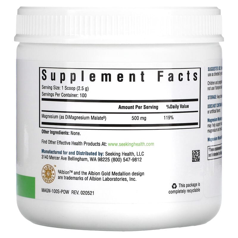 Seeking Health, Magnesium Malate Powder, 500 mg, 8.82 oz (250 g) 810007520667