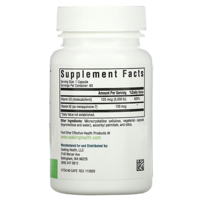 Seeking Health, Vitamin D3 + K2, 60 Vegetarian Capsules 810007521367