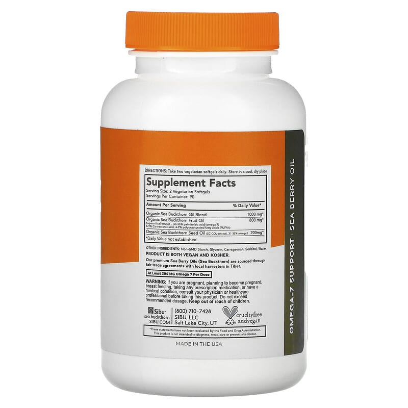 Sibu Beauty, Omega-7, Sea Buckthorn Oil, 1000 mg, 180 Softgels 858180002617