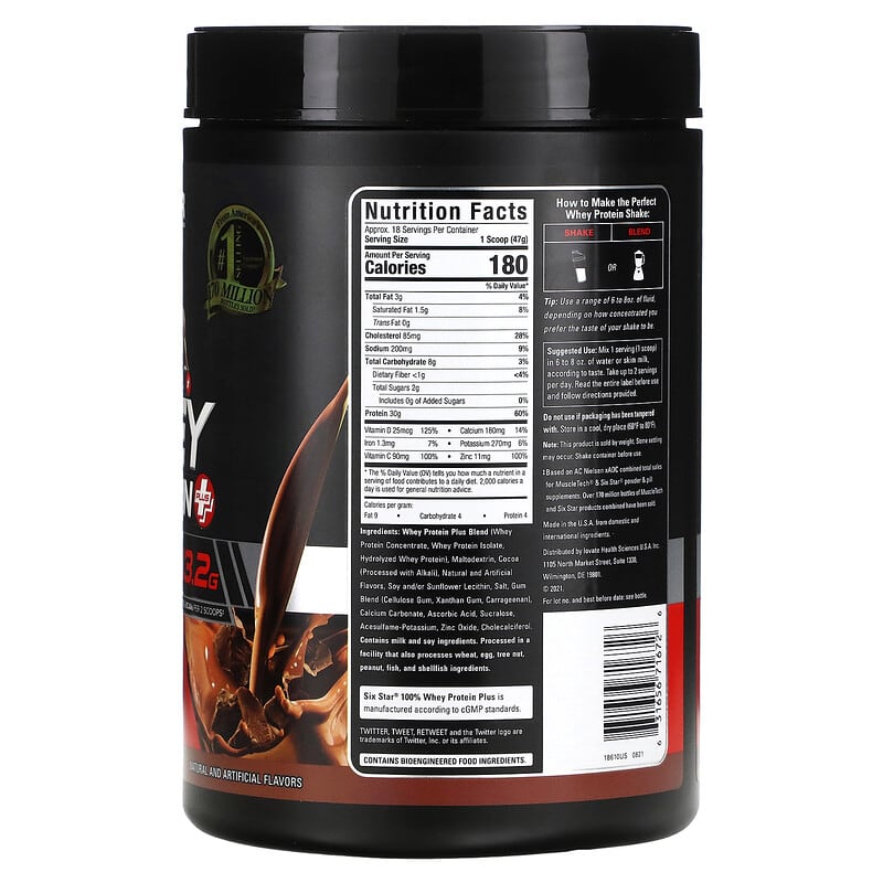 Six Star, Elite Series, 100% Whey Protein Plus, Triple Chocolate, 1.82 lbs (826 g) 631656716726
