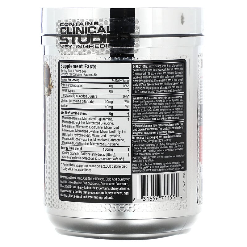 Six Star, Elite Series, Aminos + Energy, Fruit Punch, 7.29 oz (207 g) 631656711554
