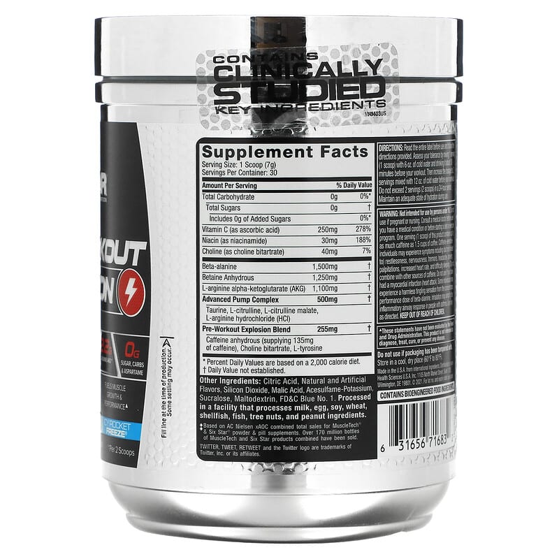 Six Star, Elite Series, Pre-Workout Explosion, Icy Rocket Freeze, 7.41 oz (210 g) 631656716832