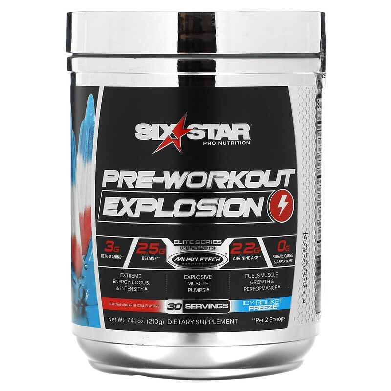 Six Star Elite Series Pre-Workout Explosion Icy Rocket Freeze 7.41 oz (210 g) 631656716832