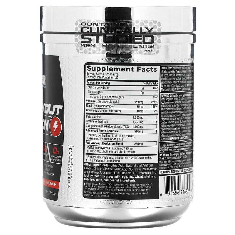 Six Star, Pre-Workout Explosion, Fruit Punch, 7.41 oz (210 g) 631656716825