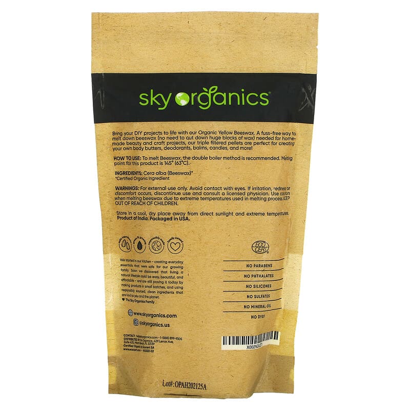 Sky Organics, Organic Yellow Beeswax, 16 oz (454 g) 856045007241