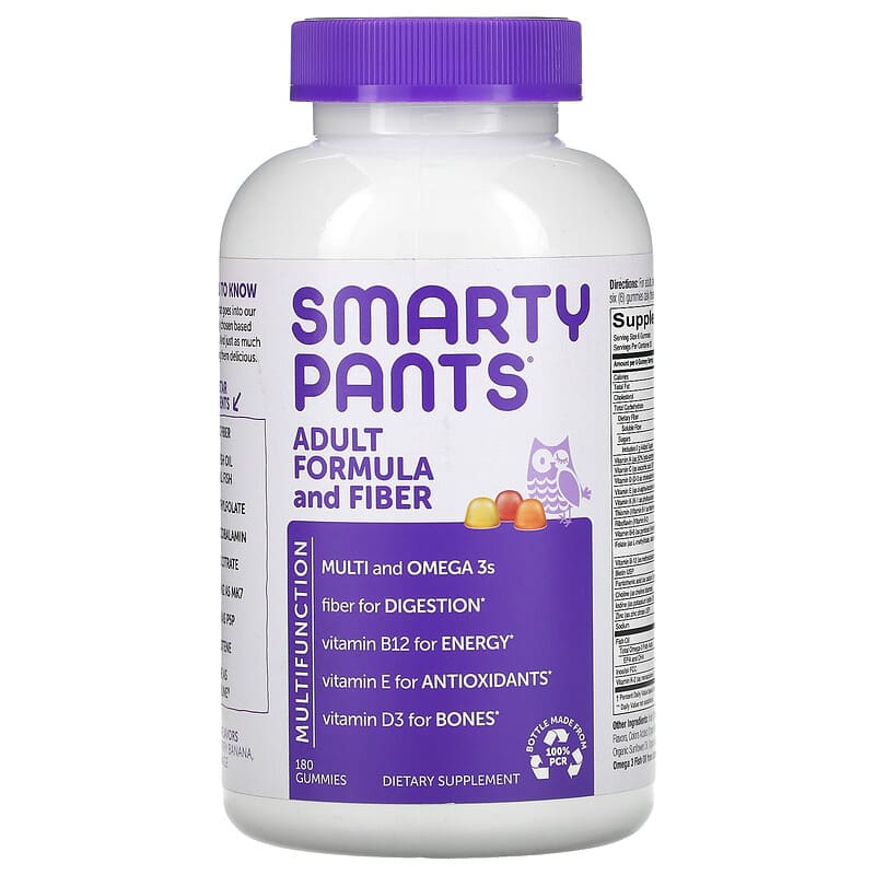 SmartyPants Adult Formula and Fiber Lemon Strawberry Banana and Orange 180 Gummies 851356004088