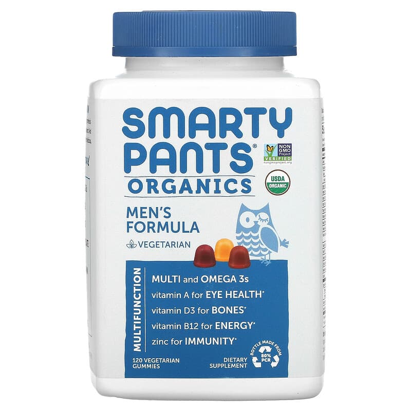 SmartyPants Organics Men's Formula Raspberry Orange and Cherry 120 Vegetarian Gummies 817053020820
