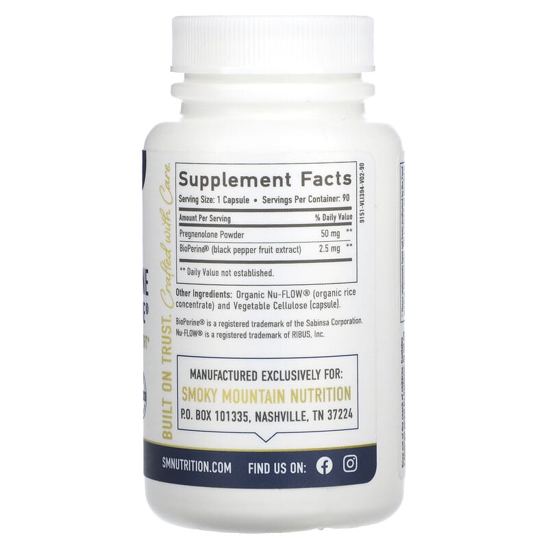 SMNutrition, Pregnenolone + Bioperine, 50 mg, 90 Capsules 850005458111
