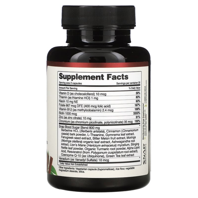 Snap Supplements, Blood Sugar Blend , 60 Capsules 850039253096
