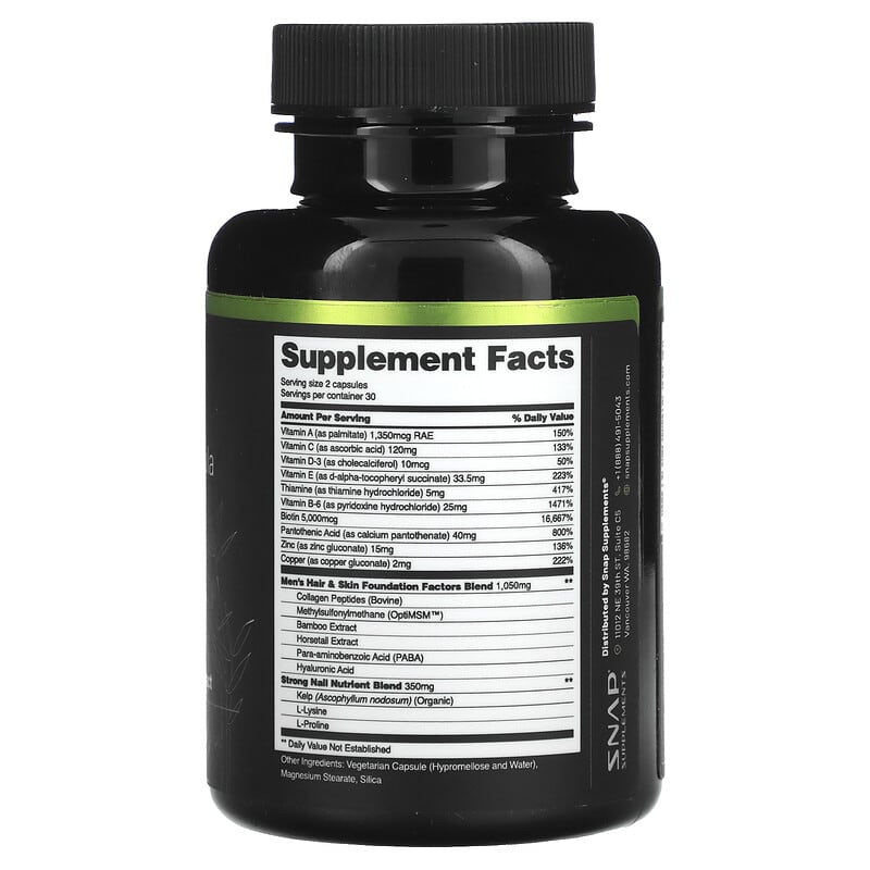 Snap Supplements, Hairtonic, Hair & Beard Growth Formula, 60 Capsules 850039253164