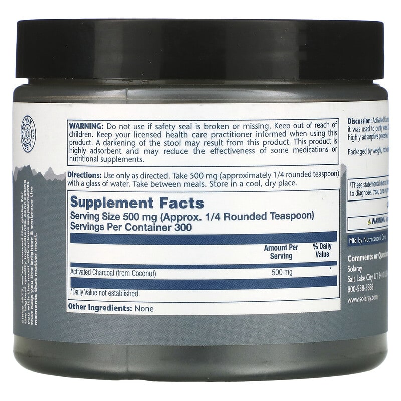 Solaray, Activated Charcoal Powder, 500 mg, 5.3 oz (150 g) 76280426083