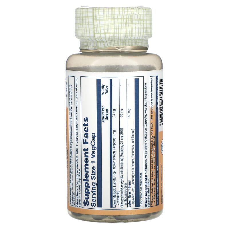 Solaray, Advanced Lutein Eyes 24 with Bilberry & Blueberry, 60 VegCaps 76280832181