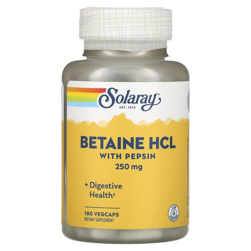 Solaray Betaine HCL with Pepsin 250 mg 180 VegCaps 76280048162