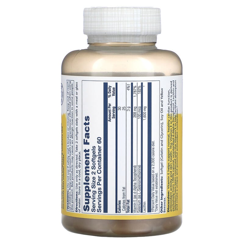 Solaray, Bio E + Selenium with Lecithin, 134 mg, 120 Softgels 76280041699