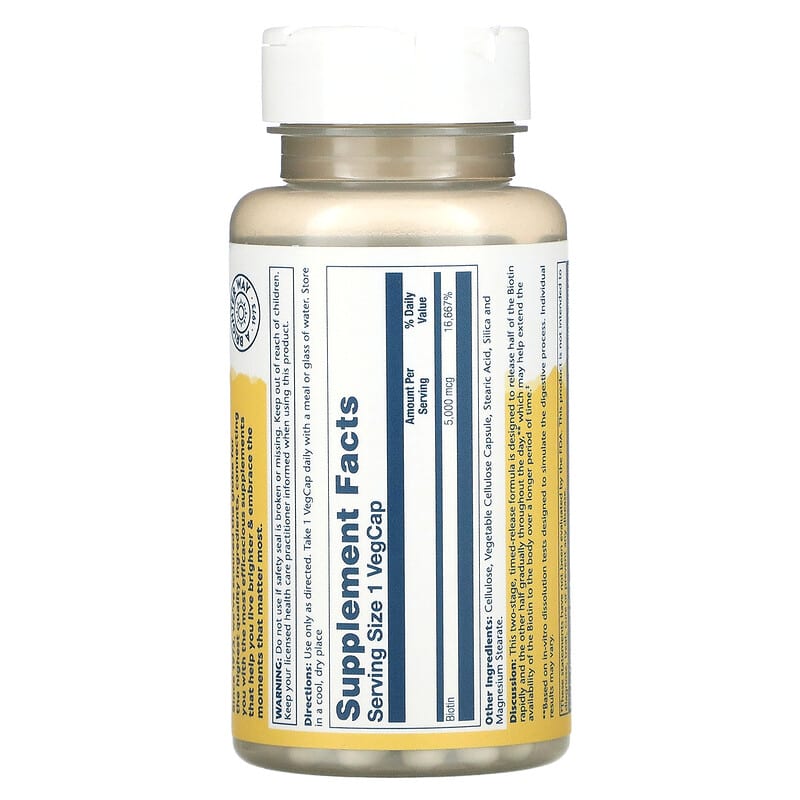 Solaray, Biotin, 5,000 mcg, 60 VegCaps 76280435467