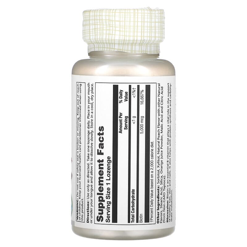 Solaray, Biotin Lozenge, Natural Peach, Strawberry, Banana, 5,000 mcg, 60 Lozenges 76280435450