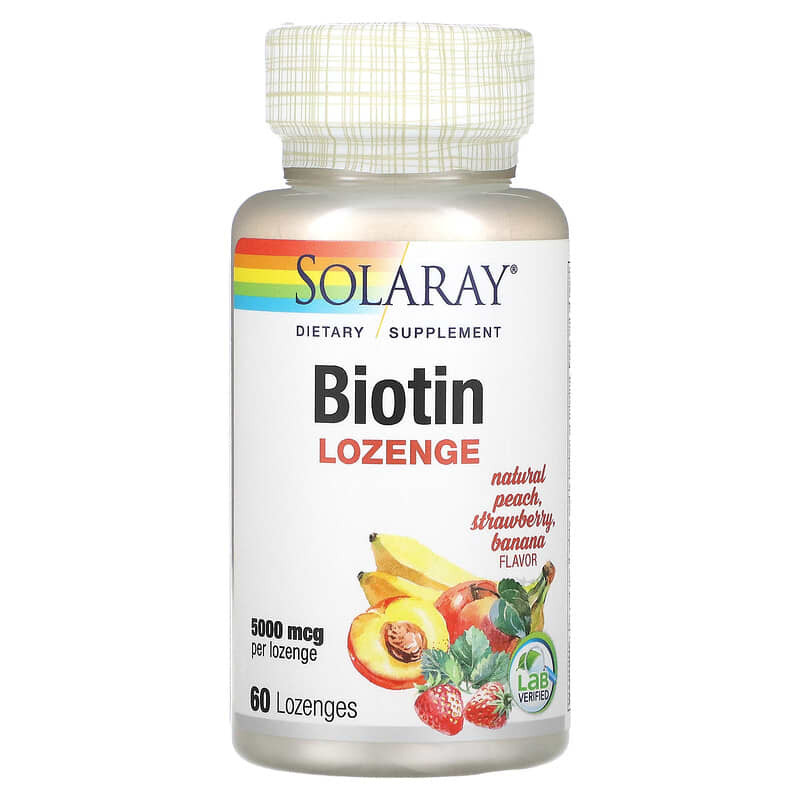 Solaray Biotin Lozenge Natural Peach Strawberry Banana 5,000 mcg 60 Lozenges 76280435450