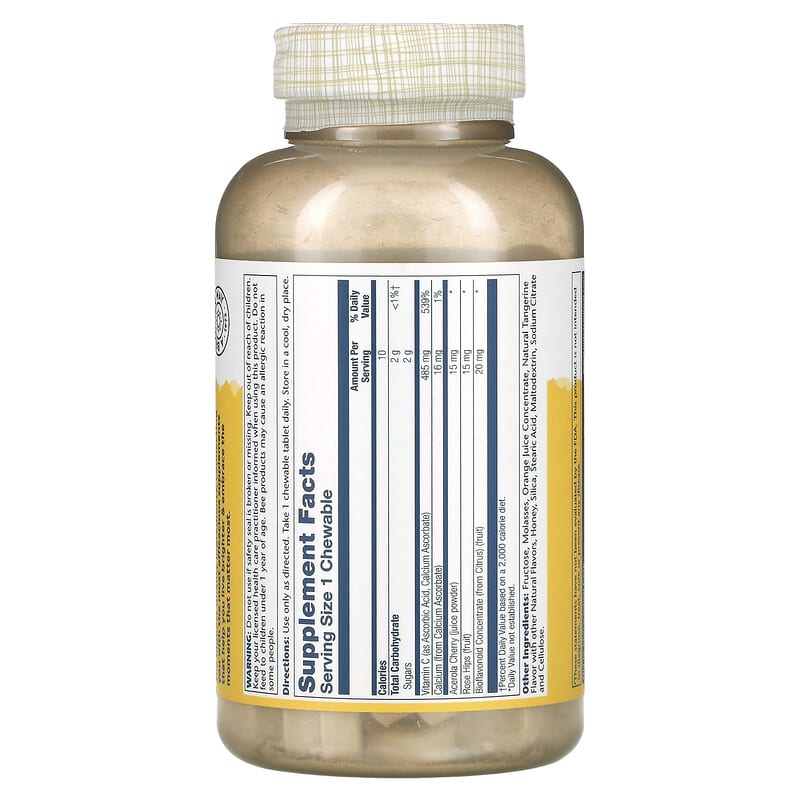 Solaray, Buffered Vitamin C Chewable, Natural Orange, 485 mg, 100 Chewables 76280449051