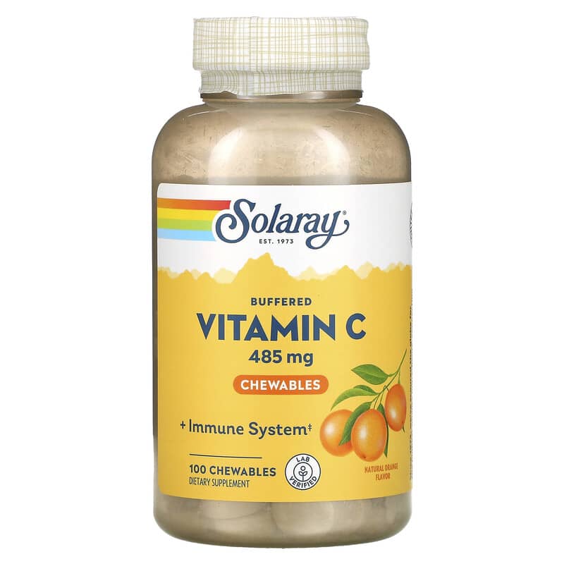 Solaray Buffered Vitamin C Chewable Natural Orange 485 mg 100 Chewables 76280449051