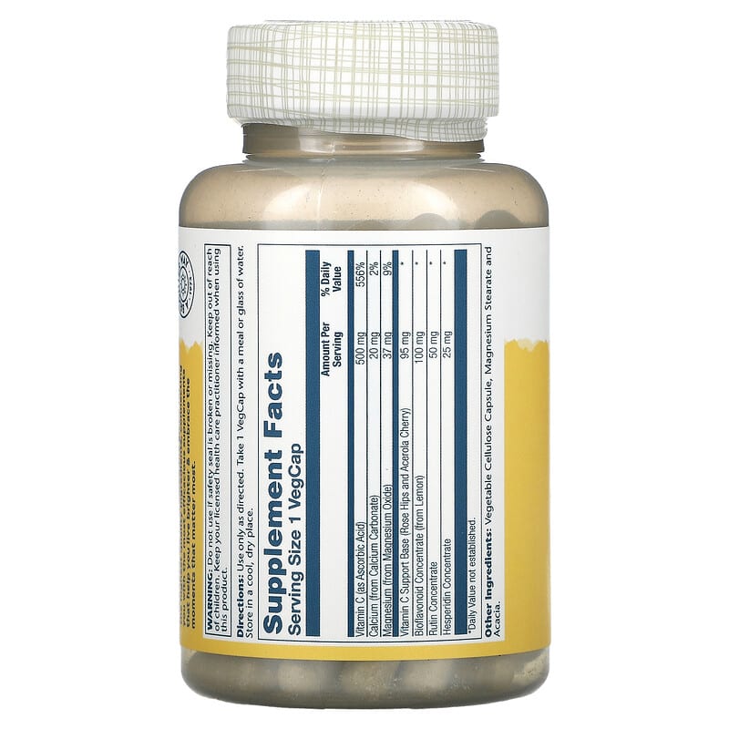 Solaray, Buffered Vitamin C with Bioflavonoid Concentrate, 500 mg, 100 VegCaps 76280044201