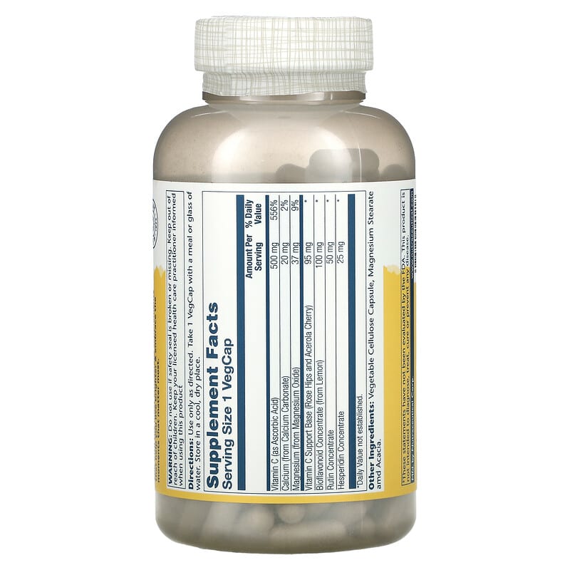 Solaray, Buffered Vitamin C with Bioflavonoid Concentrate, 500 mg, 250 VegCaps 76280044218